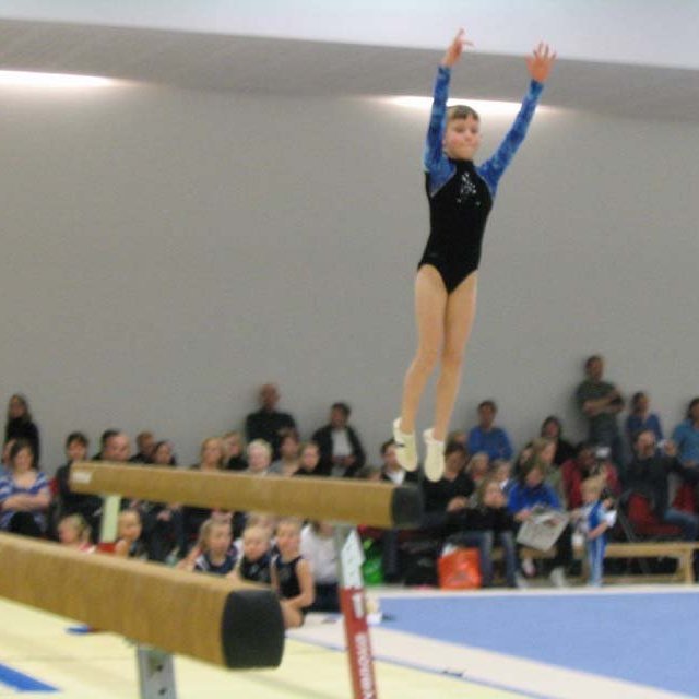 Sigrún að ljúka sláaræfingu.