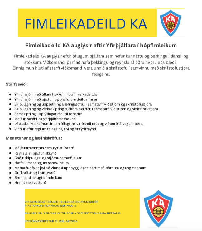 Auglýsum eftir yfirþjálfara í Hópfimleikum