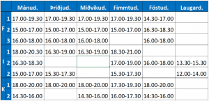 Stundaskrá vikurnar 22. ágúst - 2. sept.
