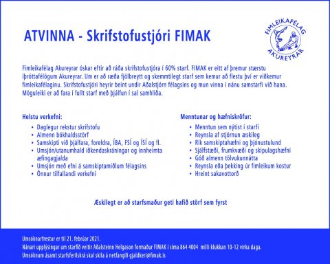 ATVINNA -  Skrifstofustjóri FIMAK