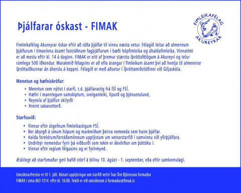 Þjálfarar óskast til starfa veturinn 2020-2021